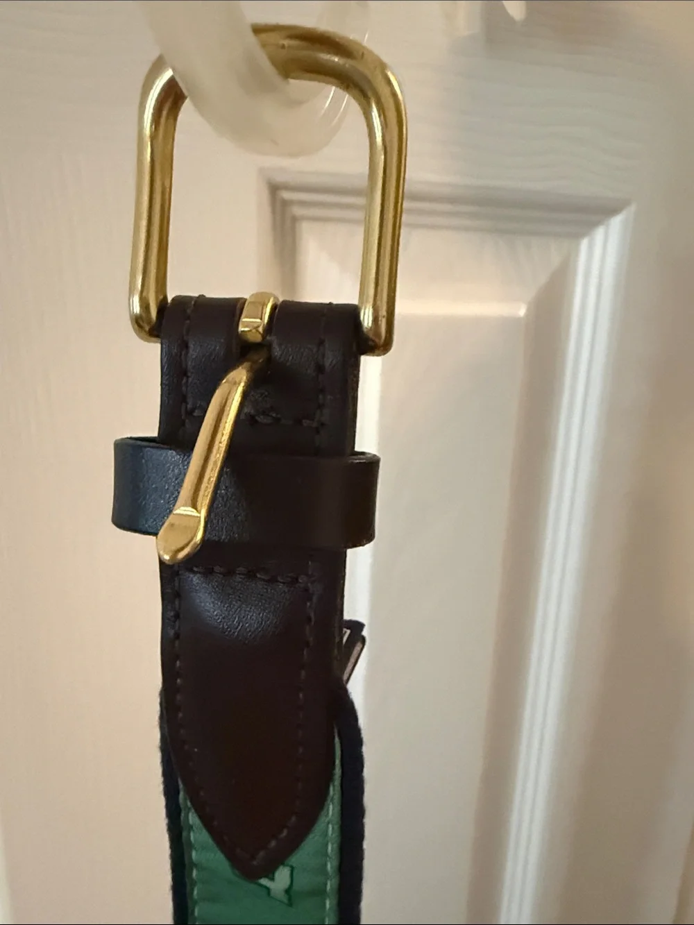 Vineyard Vines Christmas green and red belt with Brown Leather
